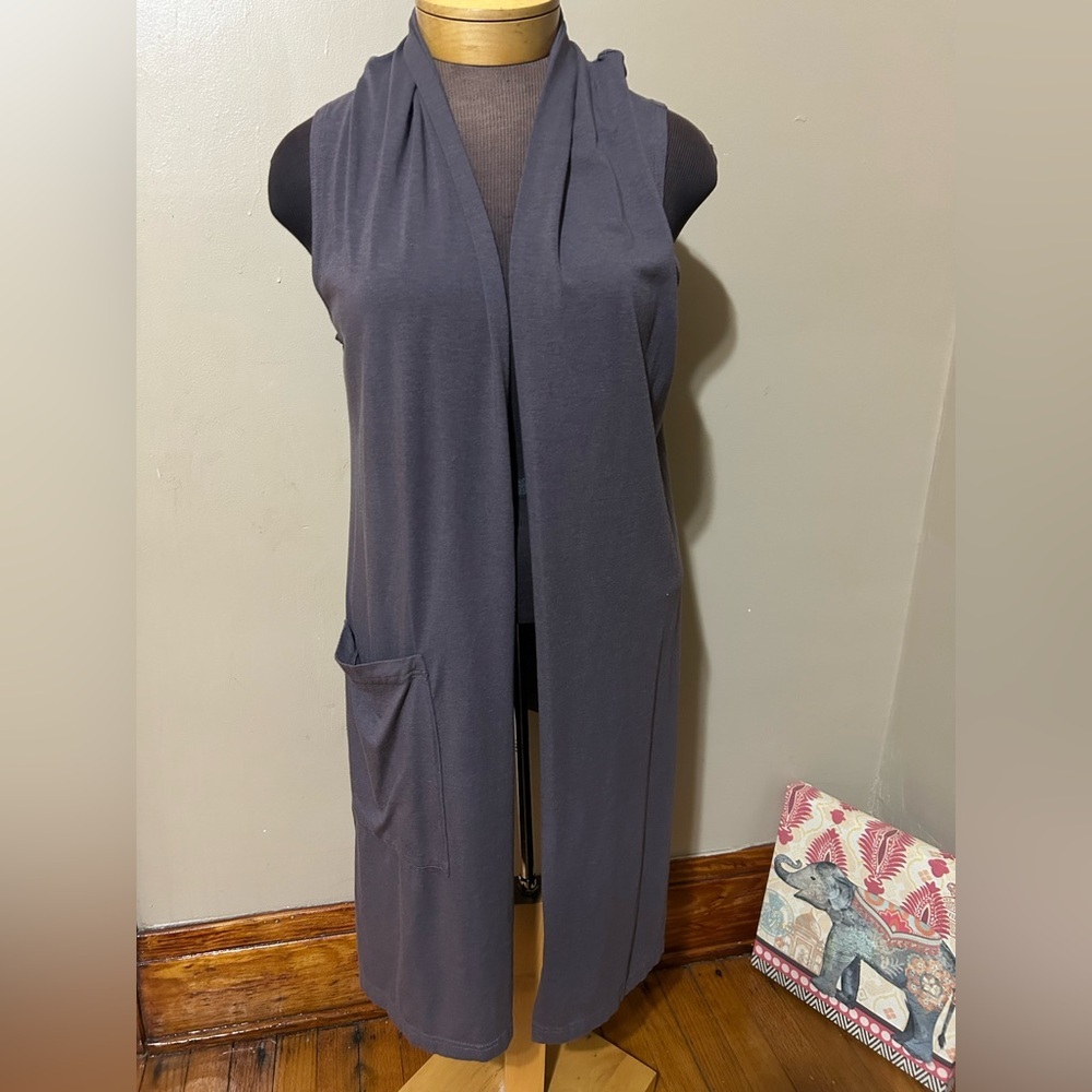 Bryn Walker Taupe Jersey High Low Open Draped Sleeveless‎ Cardigan Bamboo Sz L